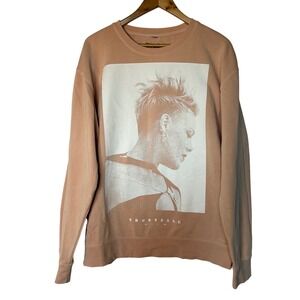 PINK Sweatshirt  Sz L Crewneck Trustfall Graphic Print Portrait Peach